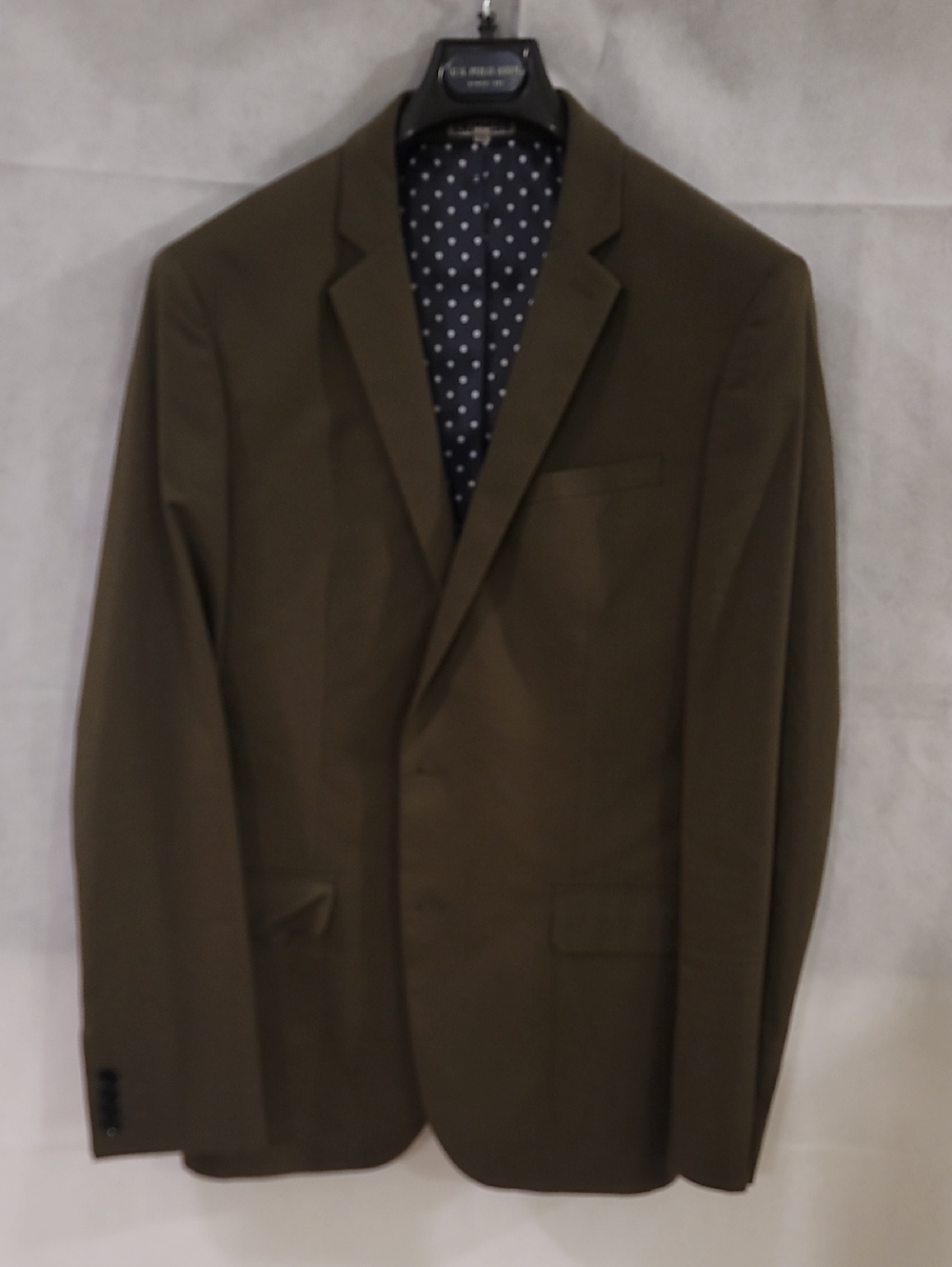 Express Fitted Olive Green Men's Sport Coat with Polka-Dot Lining